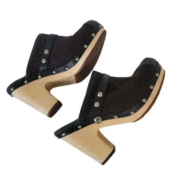 UGG Textile and Leather Slip On Wooden Heel Clogs Womens Size 9 Black - Picture 6 of 15